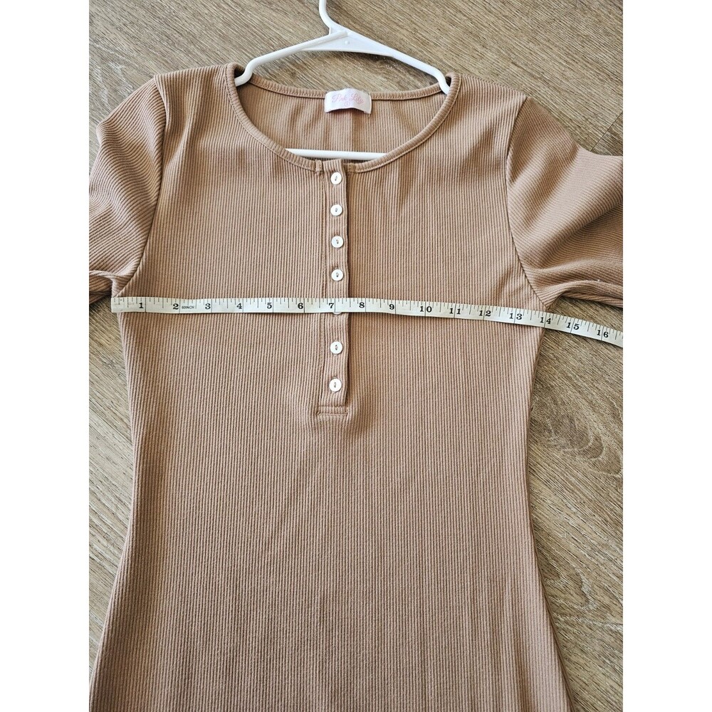 Pink Lily Women’s Tan Ribbed Long Sleeves Mini Dresses Size Small - Picture 5 of 6